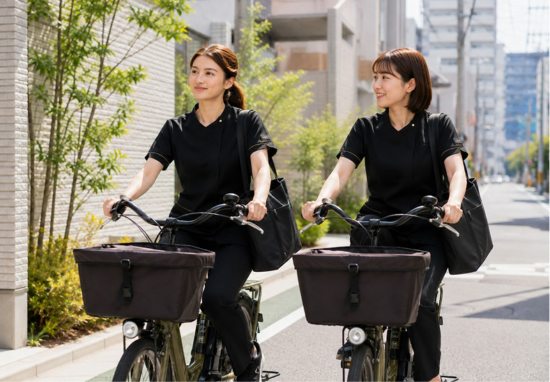 自転車を漕いでいる女性